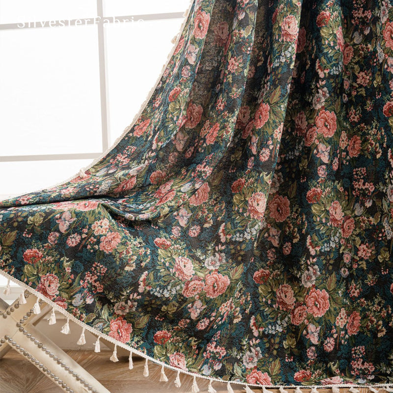 black farmhouse floral curtain for living room