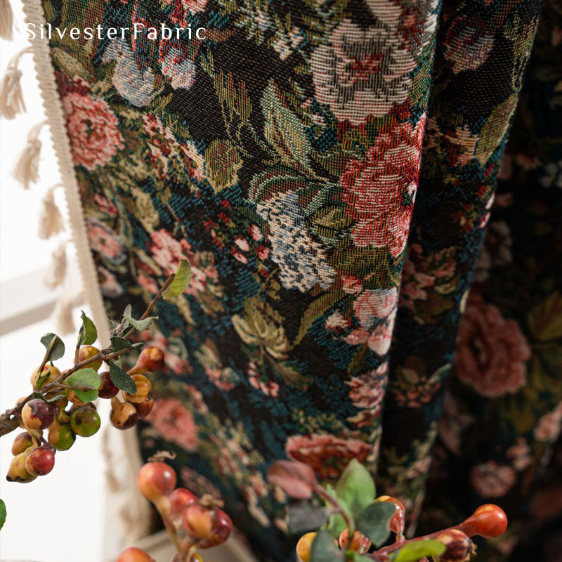 black farmhouse floral curtain panel