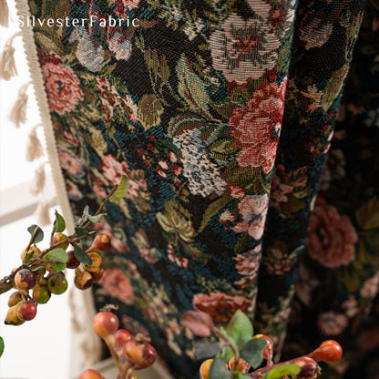 black farmhouse floral curtain panel