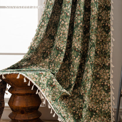 green farmhouse floral curtain for living room