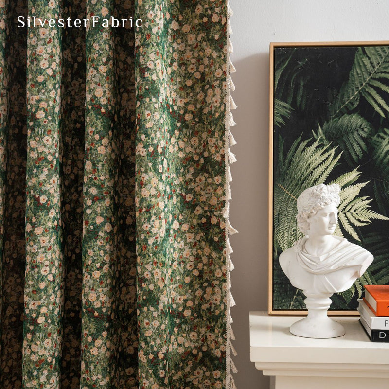green farmhouse floral curtain panel