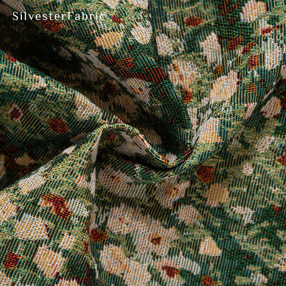green farmhouse floral curtain fabric close-up