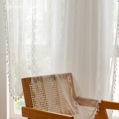 Close‑up of White Sheer Lace Curtain corner