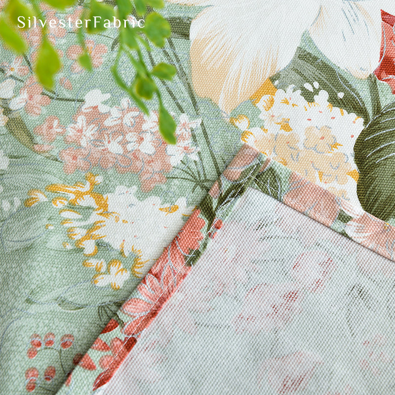 Luxury floral green tablecloth on the dining table