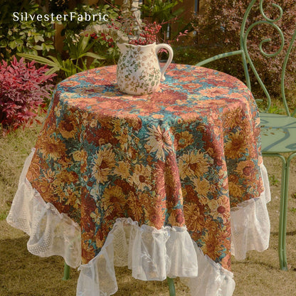 Red French Tablecloth丨Floral Tablecloth丨Spring Tablecloth