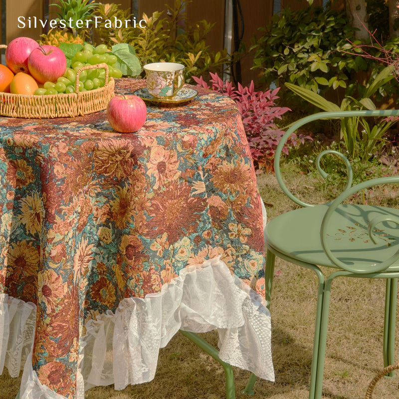 Red French Tablecloth丨Floral Tablecloth丨Spring Tablecloth