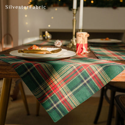 green Christmas plaid placemats for Christmas table