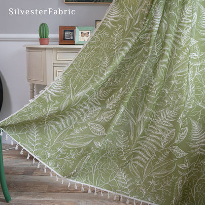 Close‑up of Green Botanical Farmhouse Curtain corner