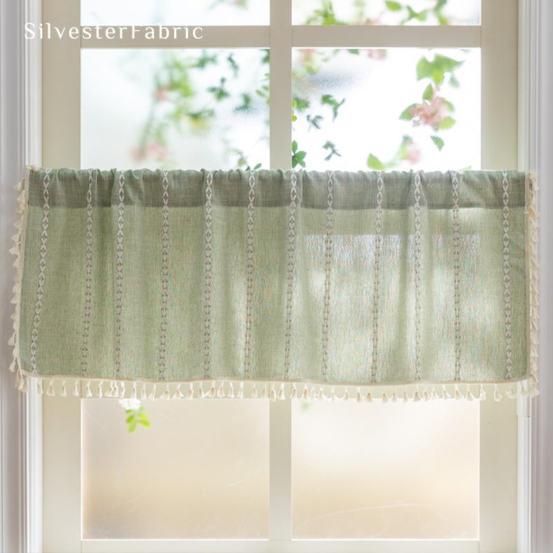 Close‑up of Green French Cafe Curtain