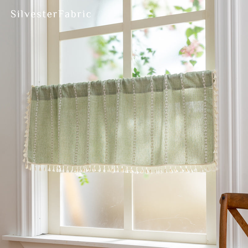 Close‑up of Green French Cafe Curtain corner