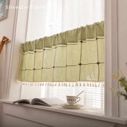 Close‑up of Green Farmhouse Cafe Curtain corner