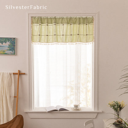 Close‑up of Green Plaid Farmhouse Cafe Curtain corner