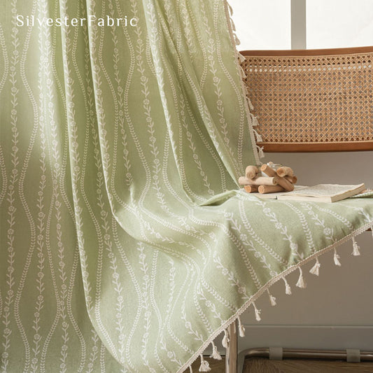 Close‑up of Green Floral Stripe Curtain corner