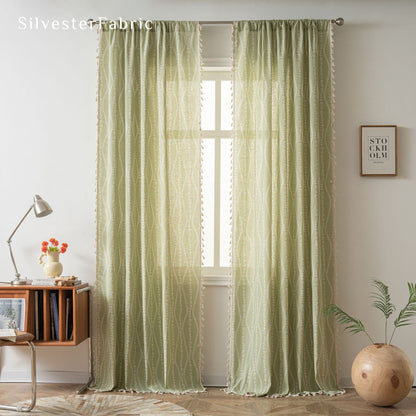 Close‑up of Green Floral Stripe Curtain