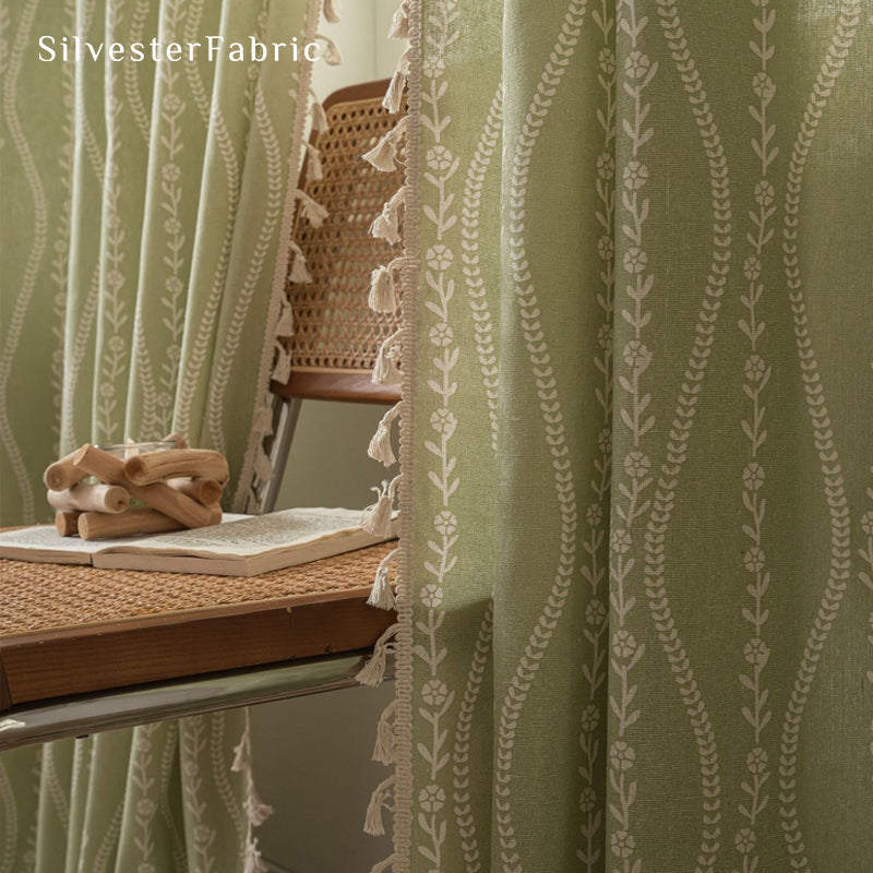 Close‑up of Green Floral Curtain corner