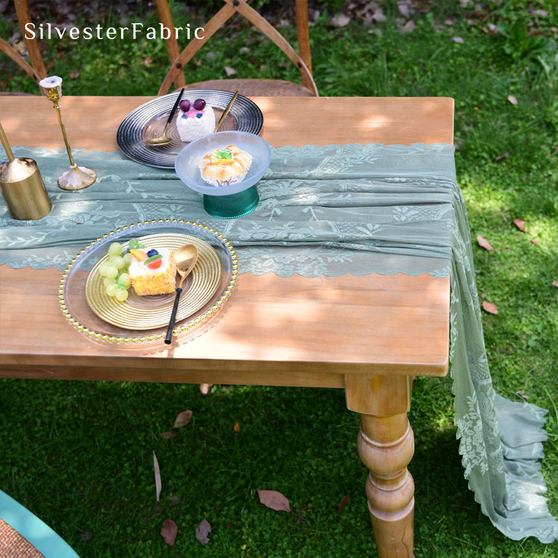 green lace table runner for everyday dining