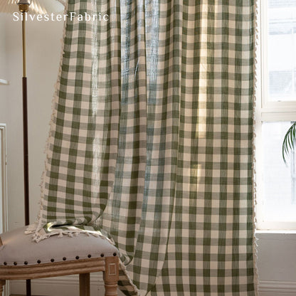 Close‑up of Green Plaid Farmhouse Curtain