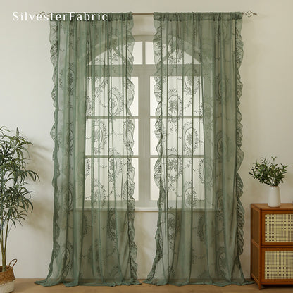 Close‑up of Green Sheer Lace Curtain corner