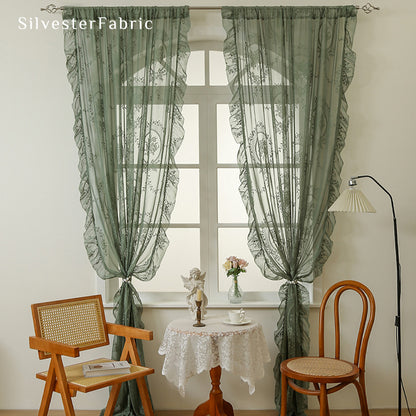 Green Sheer Lace Curtain