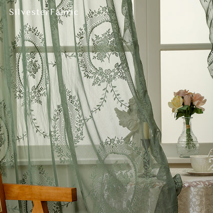 Green Sheer Lace Curtain