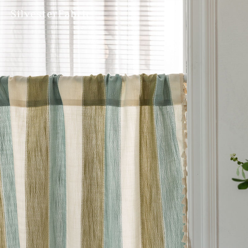 Close‑up of Striped Block Cafe Curtain corner