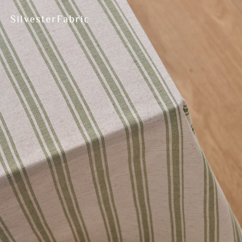 green striped farmhouse tablecloth fabric close-up