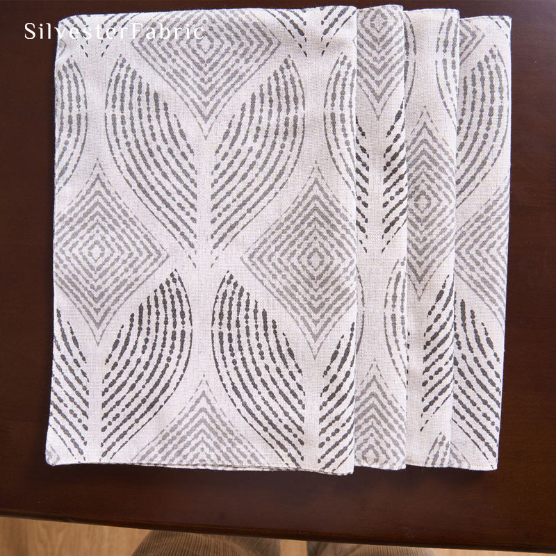 grey textured farmhouse placemats edge stitching detail
