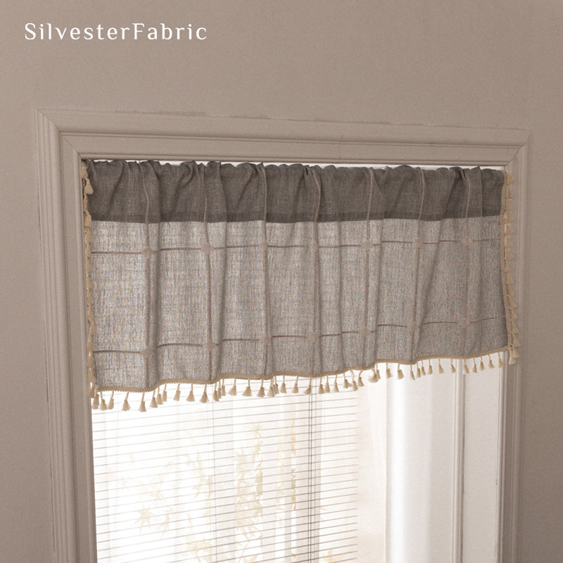 Close‑up of Grey Plaid Farmhouse Cafe Curtain