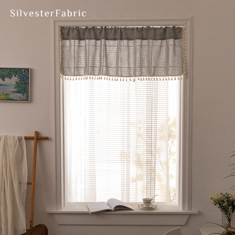 Close‑up of Grey Plaid Farmhouse Cafe Curtain corner