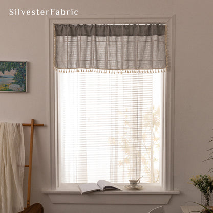 Close‑up of Grey Plaid Farmhouse Cafe Curtain corner