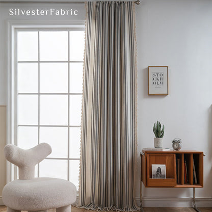 Close‑up of Grey Farmhouse Striped Curtain corner