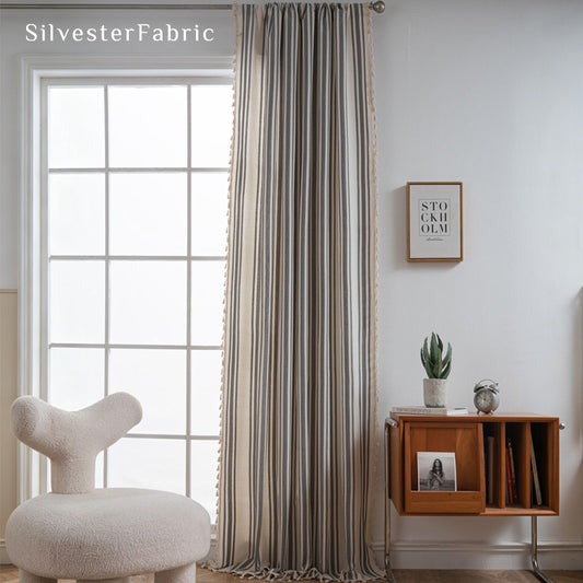 Close‑up of Grey Farmhouse Striped Curtain corner