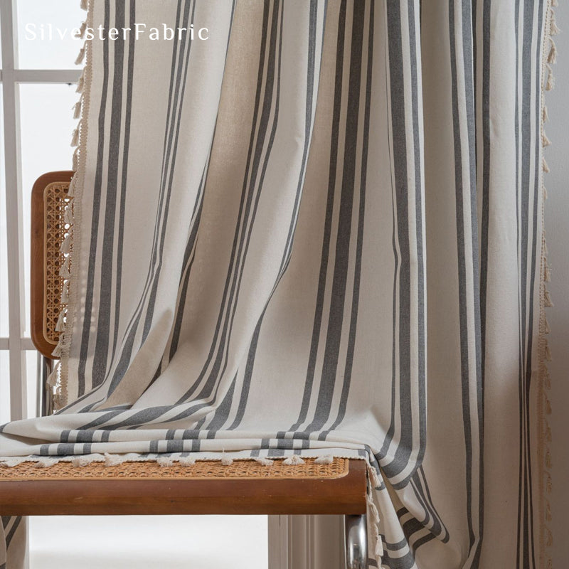 Close‑up of Grey Farmhouse Striped Curtain