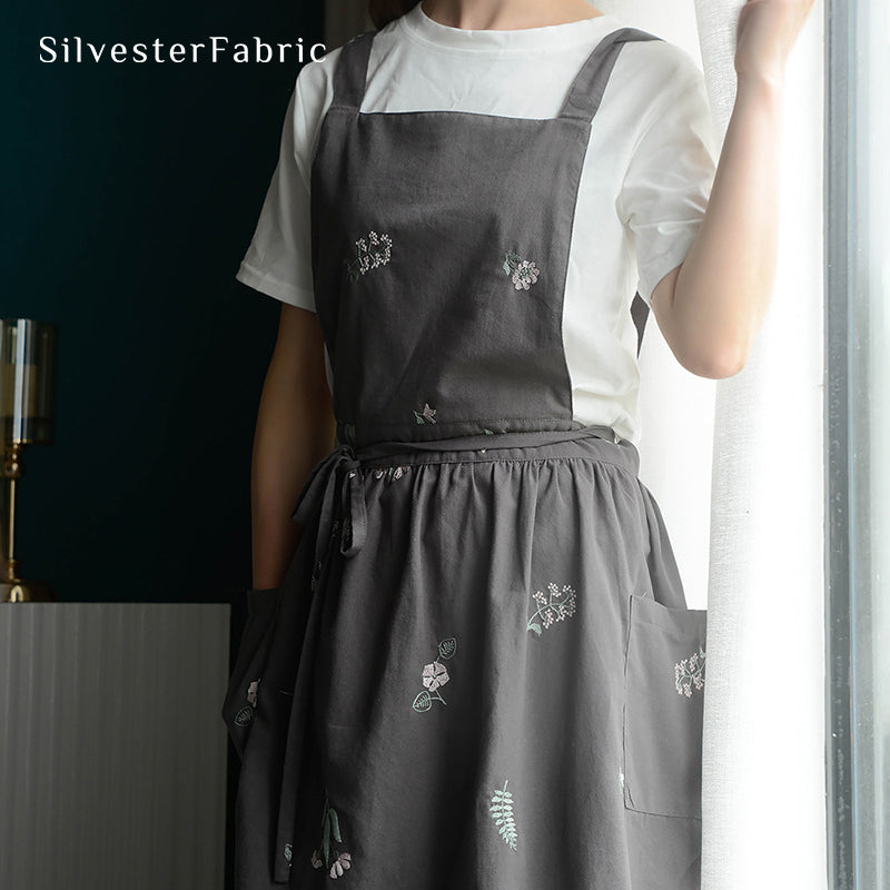 Floral Embroidered Grey Apron丨Gorgeous Apron