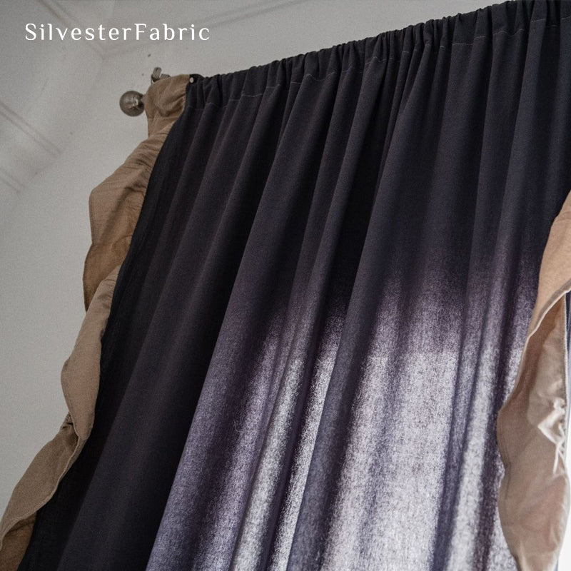 grey french cotton curtain drape and fold detail