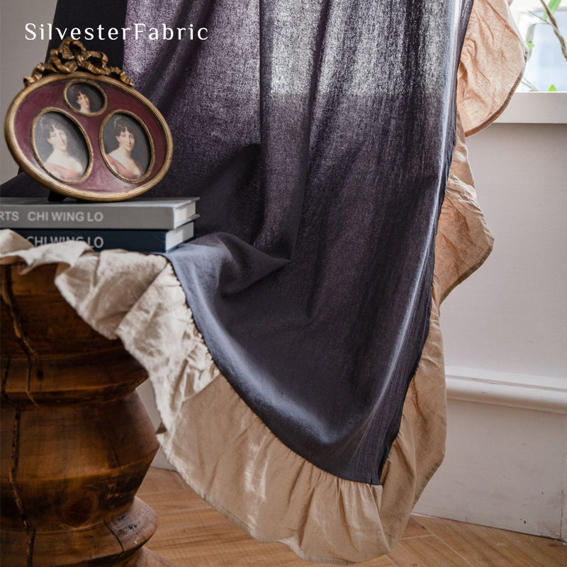 grey french cotton curtain fabric close-up