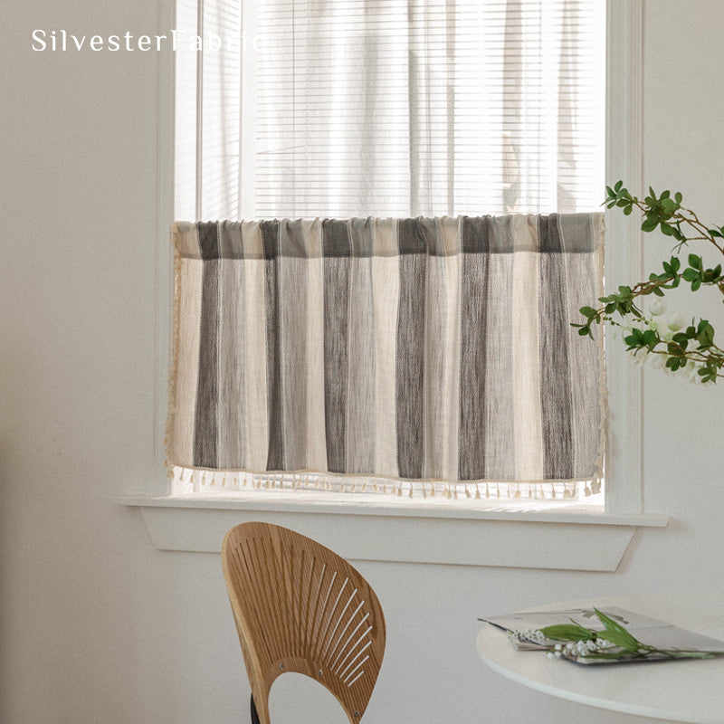 Close‑up of Grey Striped Block Cafe Curtain corner