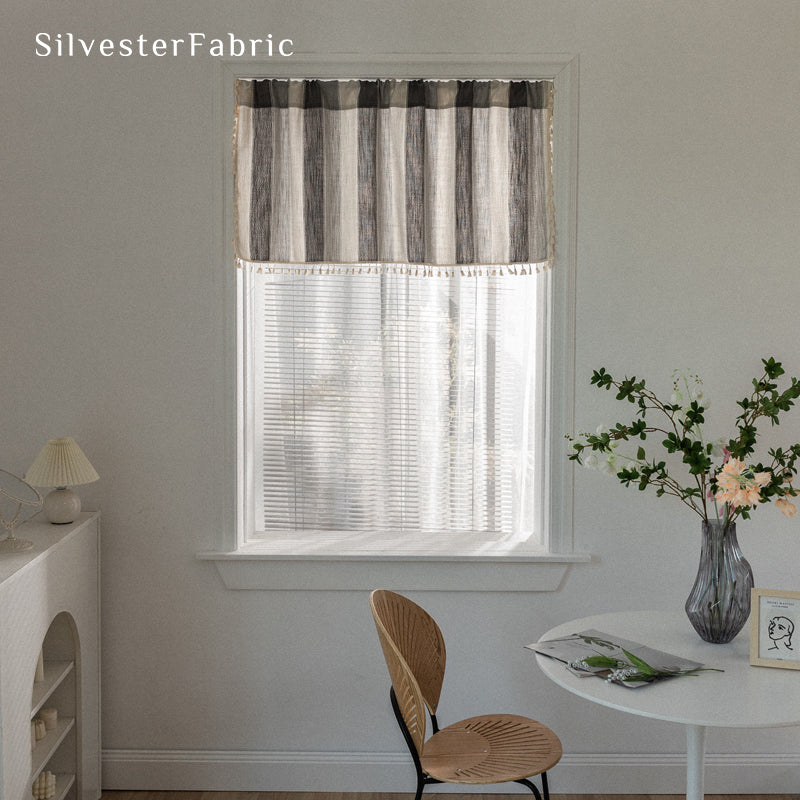 Close‑up of Grey Striped Block Cafe Curtain 