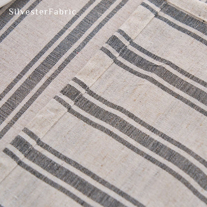 grey striped farmhouse tablecloth fabric close-up
