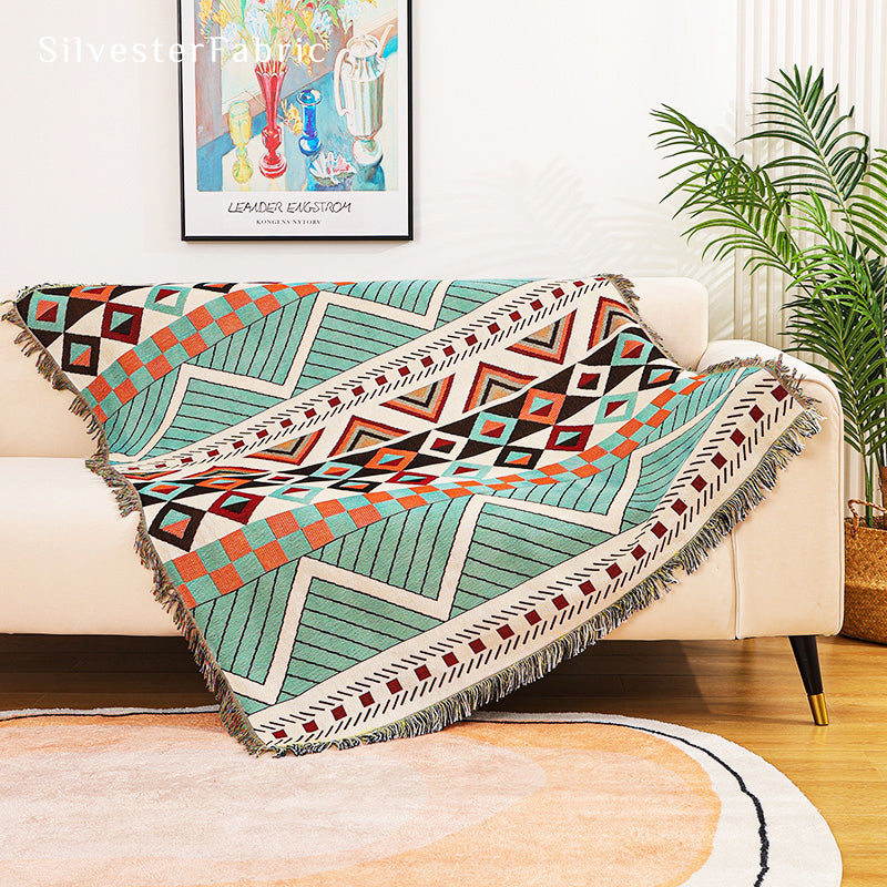 geometric modern throw blanket on sofa