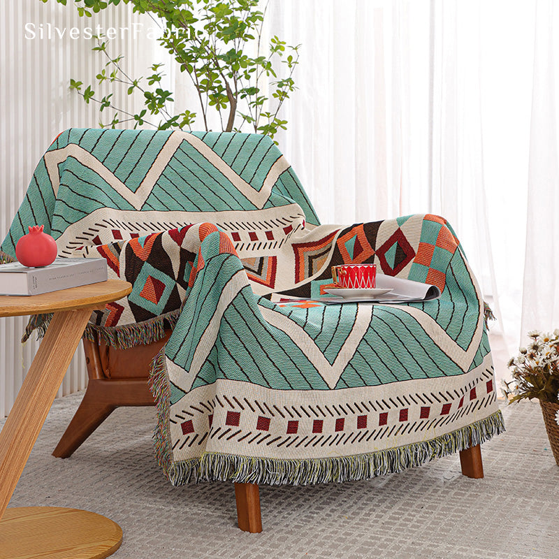 geometric modern throw blanket on sofa