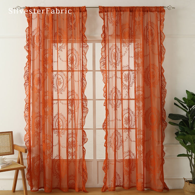 Close‑up of Orange Sheer Lace Curtain corner