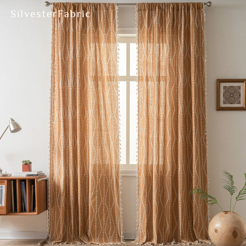 Orange Farmhouse Stripe Curtain