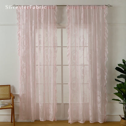 Close‑up of Pink Sheer Lace Curtain corner