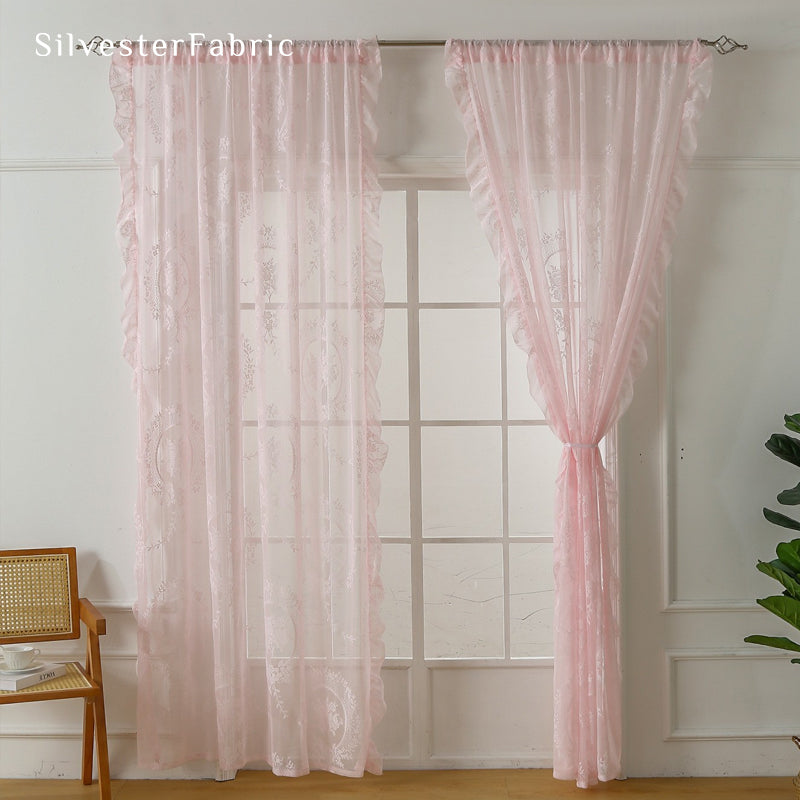 Pink Sheer Lace Curtain