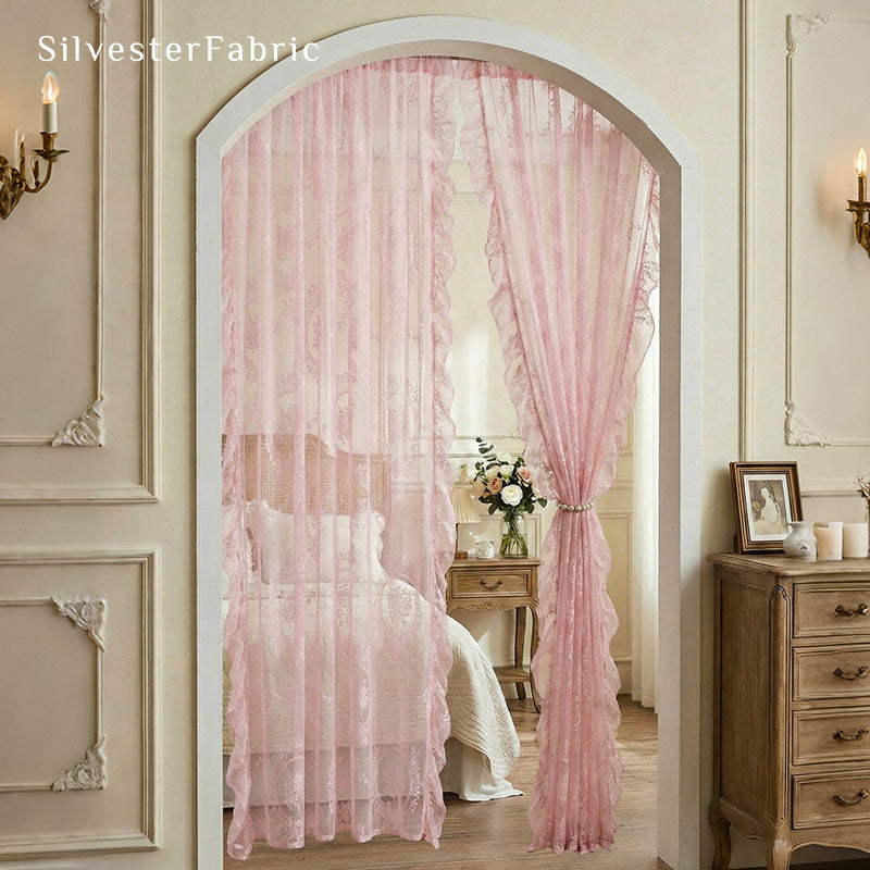 Pink Sheer Lace Curtain