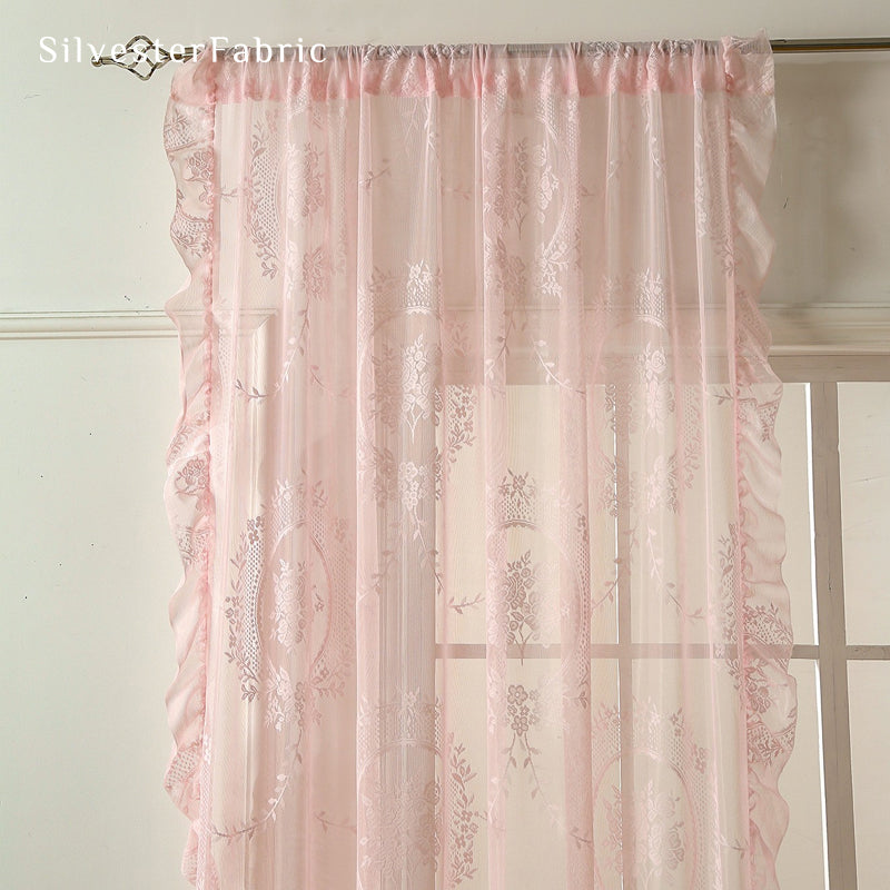 Pink Sheer Lace Curtain