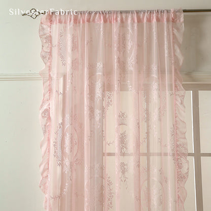 Pink Sheer Lace Curtain