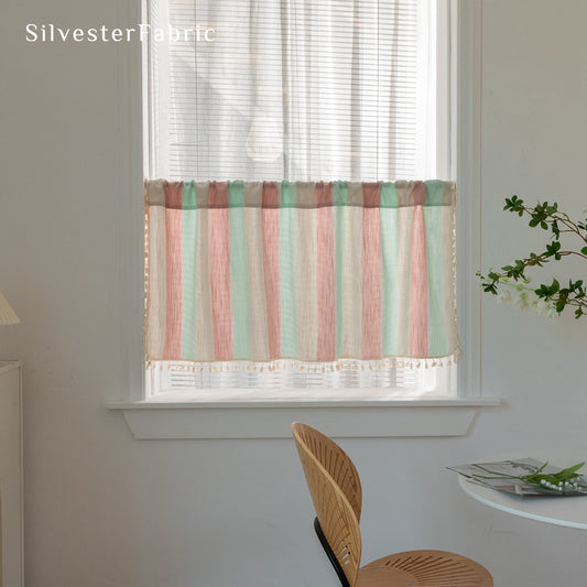 Close‑up of Pink Striped Block Cafe Curtain corner
