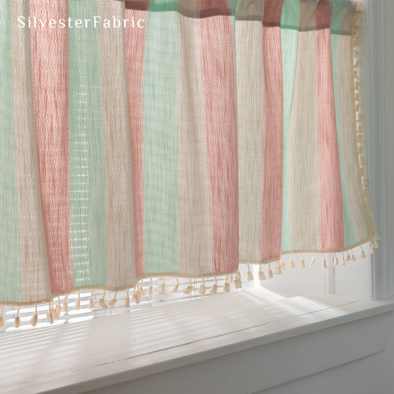Close‑up of Pink Striped Block Cafe Curtain